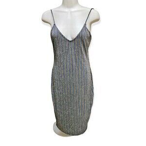 Y2K 90s MIND CODE Disco Bodycon Dress Size L Junior Shimmer Striped Sexy Midi